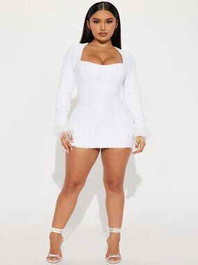 Fashion Nova Snowflake Sequin Mini Dress White XL NWT